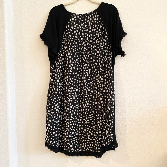 Umgee USA Black White Speckled Print Tassel Fringe Linen Cotton Dress 1XL - Picture 7 of 10